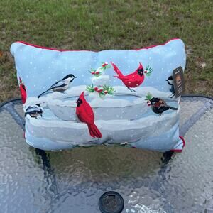 NOS NWT Vintage Pier One Imports Snow Winter Christmas Cardinal Chickadee Pillow